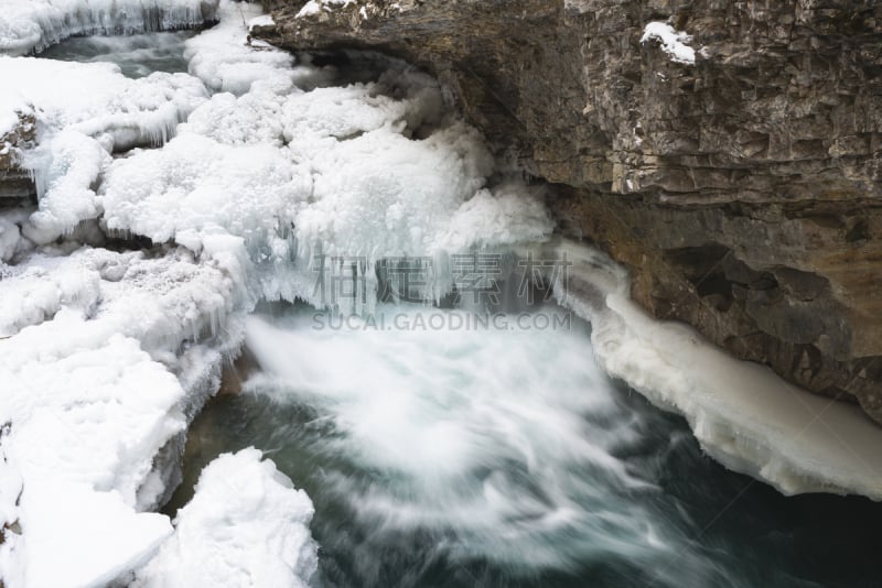 冬天,小溪,约翰斯顿峡谷,班夫,冰河,峡谷,水,美,水平画幅,雪