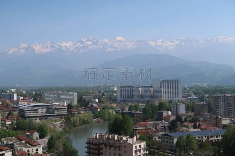 都市风景,格勒诺布尔,法国,伦敦城,水,天空,水平画幅,无人,市区路,夏天