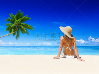 海滩,女人,水,天空,沙子,旅行者,夏天,异国情调,棕榈树,仅成年人