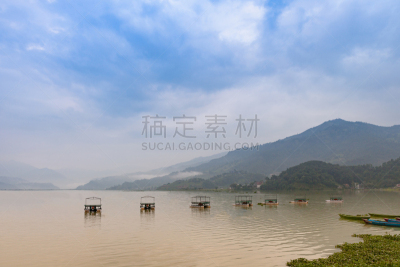 云,湖,尼泊尔,博卡拉,都市风光,水,天空,水平画幅,山,无人