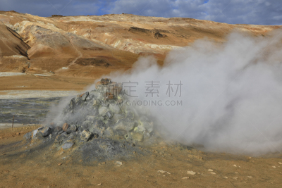硫磺,冰岛国,蒸汽,喷气孔,天空,美,水平画幅,无人,火山地形,户外