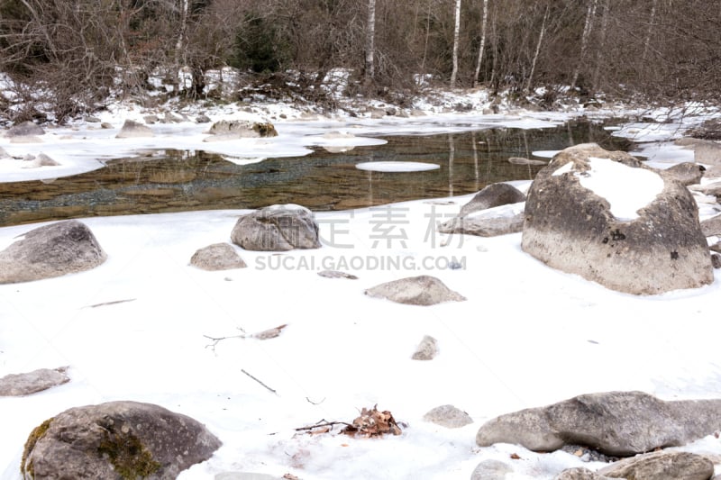 冻结的,河流,公园,ordesa national park,韦斯卡,一月,水,天空,雪,早晨