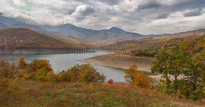 水库,山,季节,地形,秋天,全景,人造的,半岛,城市,靠近