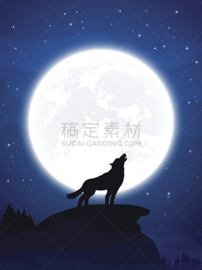 月亮,狼,丛林狼,死亡节,行星月亮,天空,形状,山,夜晚,绘画插图