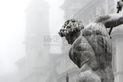 在雾中,人鱼喷泉,纳沃纳广场,海王神,水平画幅,建筑,侧面像,喷泉,巴洛克风格,大理石