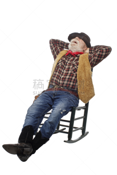过时的,牛仔,摇椅,斜靠,背面视角,老年男人,仅一个老年男人,背景分离,舒服,仅男人