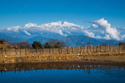 天空,干城章嘉峰,山,地形,蓝色,小屋,徒步旅行,白昼,水,水平画幅
