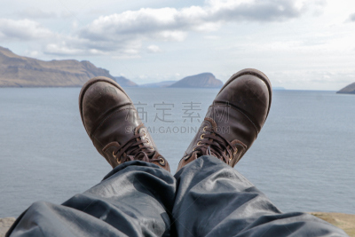 湖,靴子,牛仔靴,法罗群岛,水,水平画幅,旅行者,皮革,夏天,户外