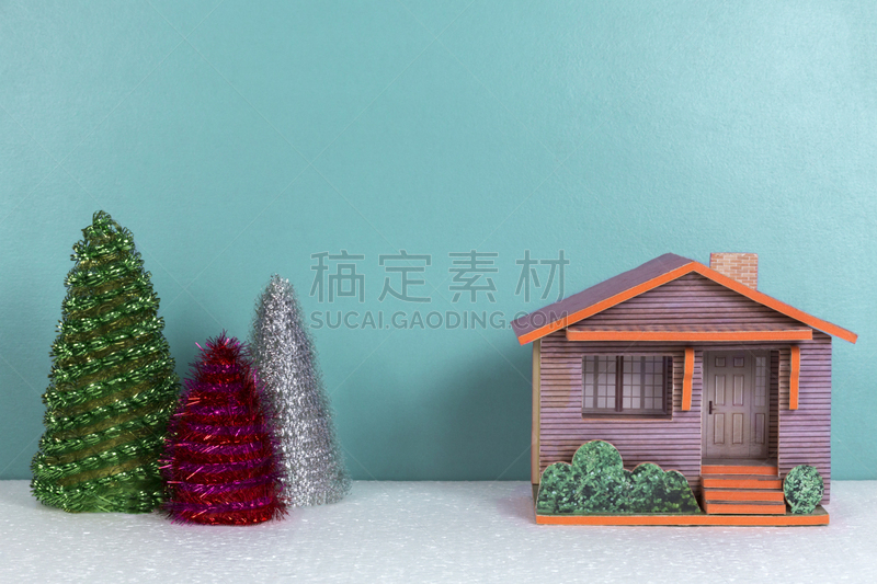 小的,房屋,背景,玩具,美,新的,艺术,水平画幅,雪