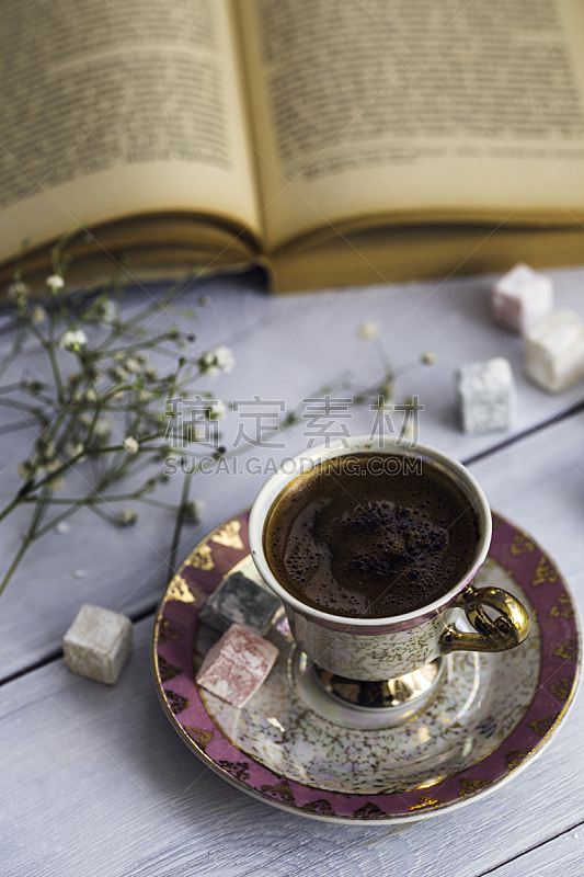 杯,旧约书,土耳其清咖啡,土耳其软糖,垂直画幅,褐色,早餐,桌子,形状,文学