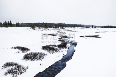 雪,黄石公园,美国,水,天空,美国西部,水平画幅,无人,怀俄明,黄石县