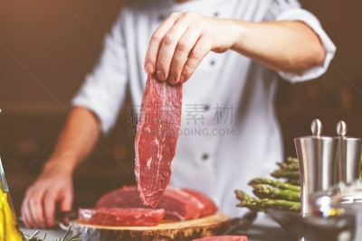 牛排,肉,氦,商业厨房,蔬菜,菜单,部分,专业人员,装饰菜,烤的