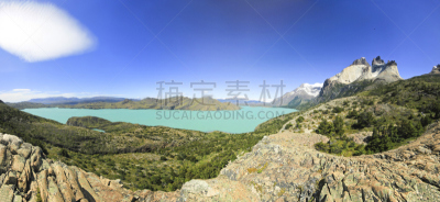 诺登基厄德湖,百内犄角双峰,岩石,墙,巴塔哥尼亚,水平画幅,雪,夏天,户外,湖