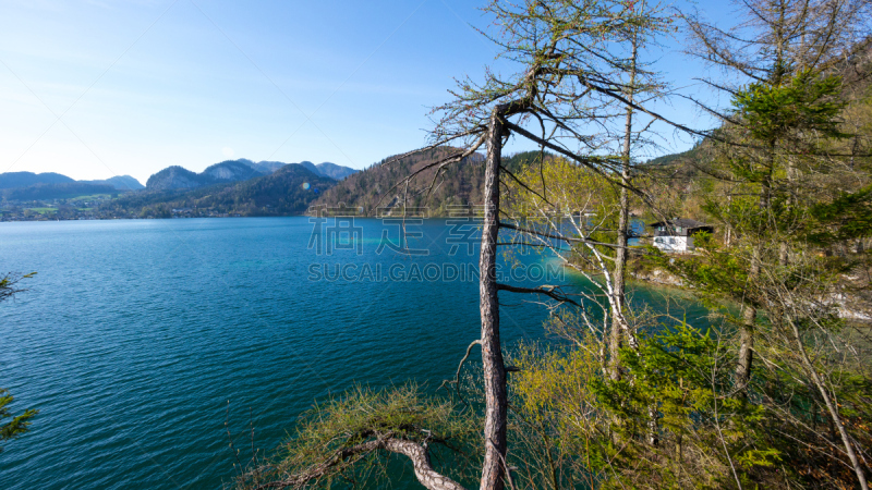 沃尔夫冈湖,春天,休闲活动,水平画幅,无人,休闲器具,夏天,海岸地形,户外,萨尔茨堡州