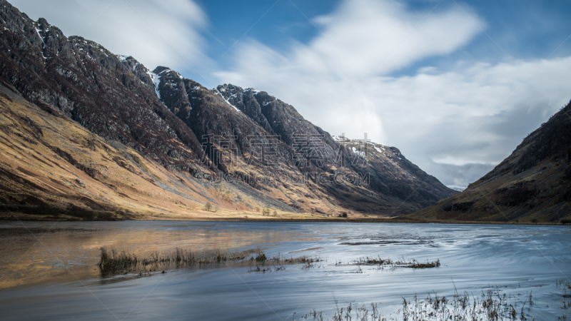 loch achtriochtan,水,天空,美,水平画幅,云,雪,无人,苏格兰,户外