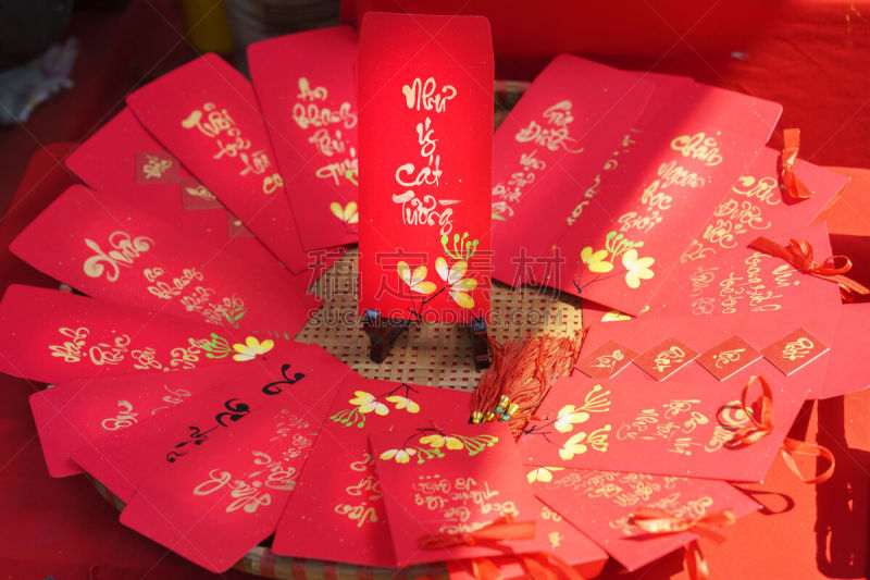 信封,越南,书法,红色,运气,华丽的,月亮,新年前夕,老年人