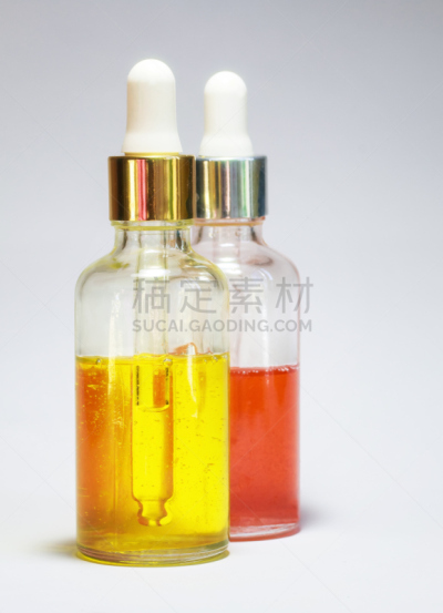 明亮,瓶子,金色,白色背景,红色,黄色,香熏油,两个物体,化妆用品,看台