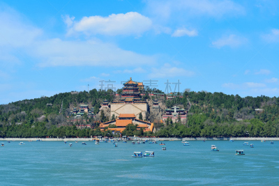 夏宫,水平画幅,建筑,无人,蓝色,全景,户外,湖,船,都市风景