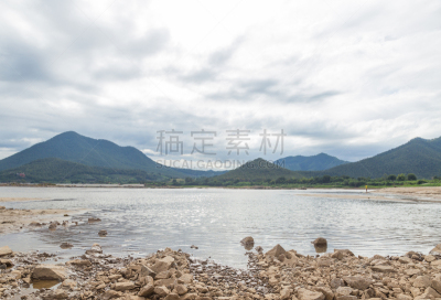 湄公河,海岸线,班尼特蝴蝶鱼,琅勃拉邦,老挝,水,天空,水平画幅,无人,户外