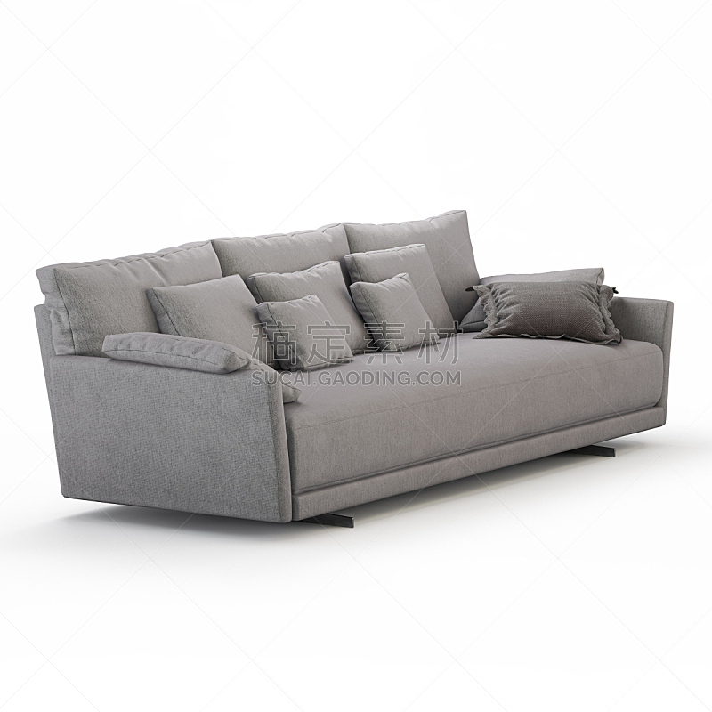 沙发,白色背景,枕头,三个物体,一个物体,背景分离,纺织品,华贵,舒服,灰色