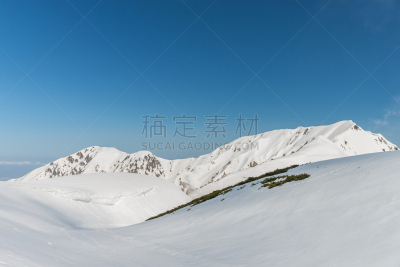 雪,山,蓝色,在下面,天空,高处,水平画幅,日本阿尔卑斯山脉,富山