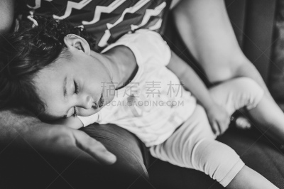 特写,女儿,父亲,婴儿,拿着,黑白图片,手臂,睡觉,摄影