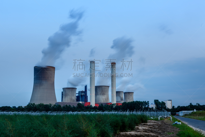 lignite,发电站,草地,博格黑姆,公共设施,冷却塔,水平画幅,夜晚,无人,烟