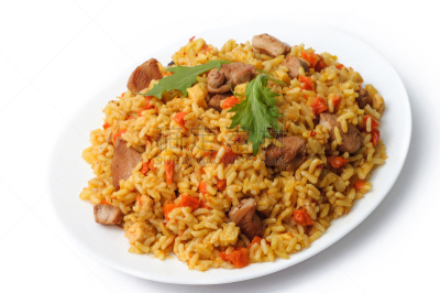 肉饭,肉,蔬菜,盘子,顶部,视角,分离着色,白色,米,羊羔