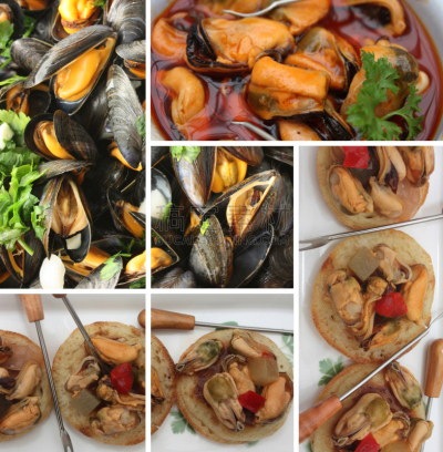 贻贝,开胃品,膳食,焖河蚌,海蚌,炖鱼,鱼子烤面包,餐前小吃,法国,垂直画幅