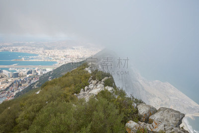 顶部,航拍视角,直布罗陀岩石,水平画幅,直布罗陀,无人,海港,猴子,领土行为,野外动物