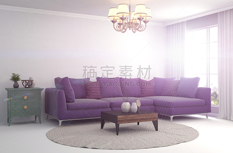 沙发,室内,三维图形,绘画插图,紫色,座位,水平画幅,无人,装饰物,家具