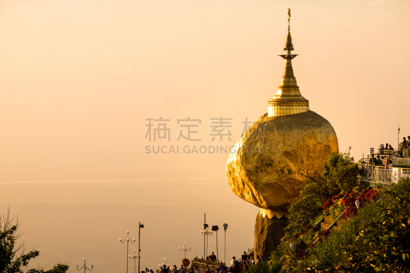 吉谛瑜佛塔,缅甸,佛,佛塔,黄金,金色,天空,美,灵性,水平画幅