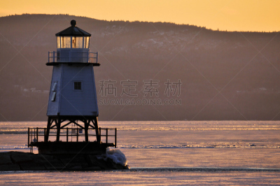 轻的,伯林顿,伯灵顿,佛蒙特,灯塔楼,水,天空,美,水平画幅,雪
