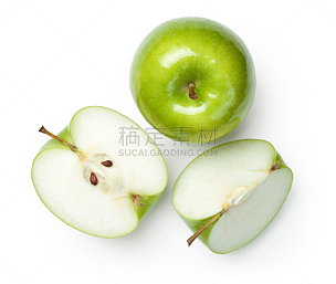青苹果,白色,苹果,近景,切片食物,绿色,即食食品,熟的,多汁的,植物茎