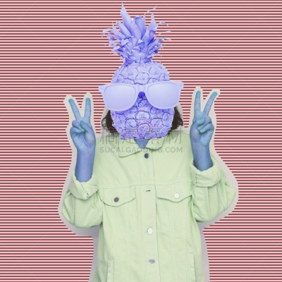 迷幻色,太阳镜,女性,时装模特,菠萝,外星人,条纹,背景,勇敢面对,巨大的