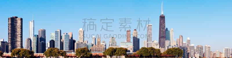密歇根湖,芝加哥市,城市天际线,摄像机拍摄角度,湖尖塔,汉考克大厦 ,水平画幅,建筑,无人