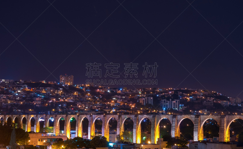 克雷塔罗市,夜晚,克雷塔罗州,港尼奥托,墨西哥,高架桥,美,水平画幅,山,无人