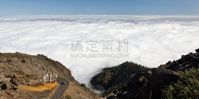 帕尔马,罗克的男孩天文台,s形,水平画幅,无人,全景,大西洋群岛,户外,徒步旅行