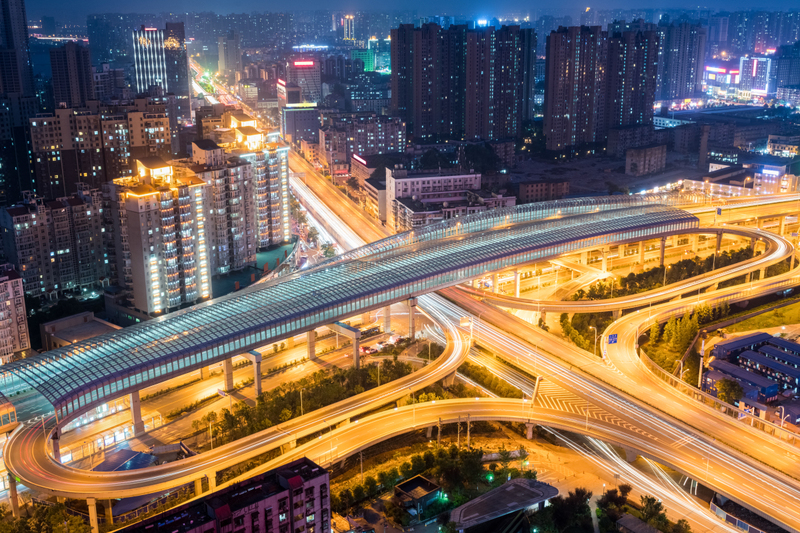 夜晚,城市,未来,高架桥,立交桥,路口,高峰时间,水平画幅,交通,户外预览效果