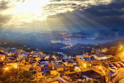 九份,茶馆,里山,地形,水平画幅,山,夜晚,无人,曙暮光,户外