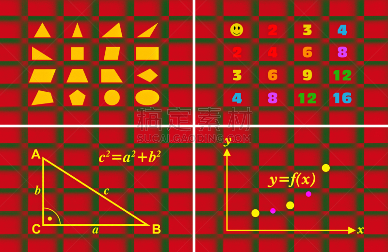 数学符号,儿童,毕达哥拉斯,梯形,数学函数,抛物线,公式,椭圆形,菱形,拟人笑脸