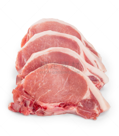 白色背景,生食,猪肉,切片食物,看风景,平铺,分离着色,腰肉,炸肉排,牛排