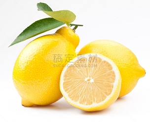 柠檬,白色背景,一半的,完整,柑橘属,水平画幅,无人,组物体,图像,特写