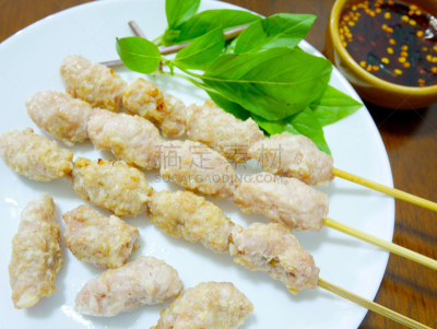 格子烤肉,球体,罗勒,香料,甜食,猪肉,开胃酱,餐具,水平画幅,开胃品