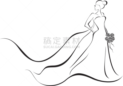 新娘,背景,连衣裙,婚礼,晚礼服,贺卡,绘画插图,古典式,女子晚礼服,花束