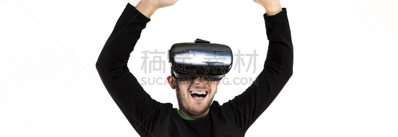 网络空间,现代,眼镜,青年人,随动模糊,虚拟现实,幸福,舒服,络腮胡子,享乐