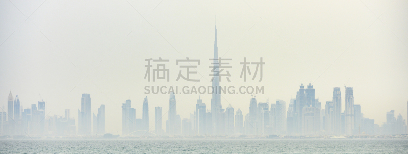 阿拉伯联合酋长国,非凡的,建筑外部,迪拜,全景,雾,塔,城市天际线,哈利法塔,与众不同