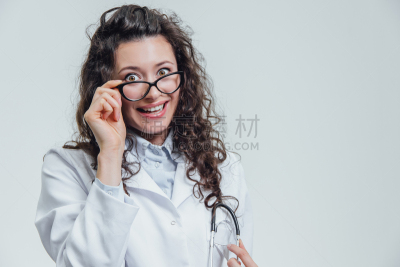 药,扩音听诊器,拿着,眼镜,概念,手,认真的,健康保健,青年女人