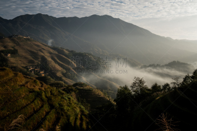 龙脊梯田,稻,梯田,美,水平画幅,山,无人,户外,水稻梯田,云景