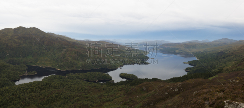 卡特琳湖,全景,阿偌察阿尔卑斯山,卓萨奇山脉,中苏格兰,水,水平画幅,山,无人,早晨